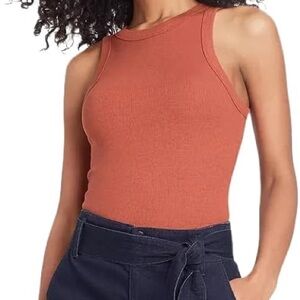 Orange/ burnt brick red Ribbed Rina Crew Neck Sleeveless Tank Top😍